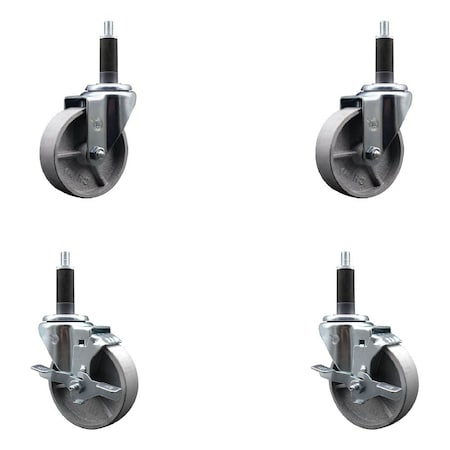 Service Caster 4'' Semi Steel Wheel Swivel 1'' Expanding Stem Caster Set 2 Brakes, 4PK SCC-EX20S415-SSR-2-TLB-2-1